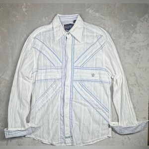 English Laundry Hand Sewn 100% Cotton White Blue Collared Buttoned Shirt Medium